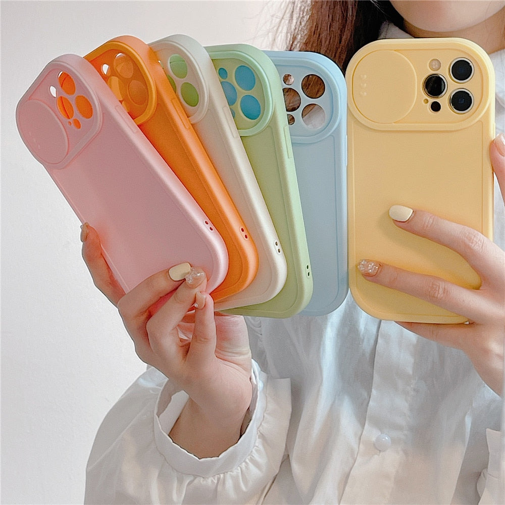 Anymob iPhone Case Yellow Slide Camera Protection Push Window Shockproof Soft Silicone Cover-Mobile Phone Cases-PEROZ Accessories