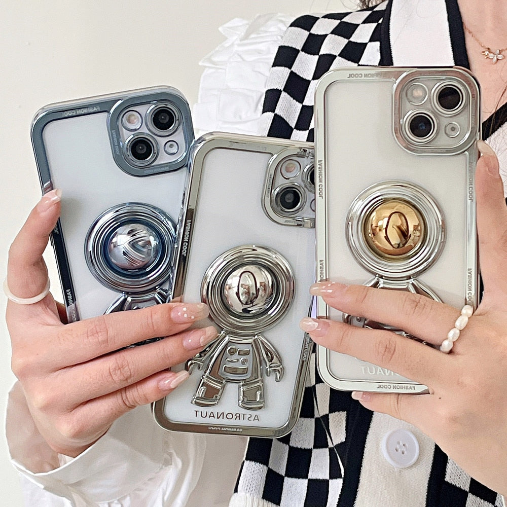 Anymob iPhone Case Space Blue Chromed Astronaut Foldable Holder Phone Cover-Mobile Phone Cases-PEROZ Accessories