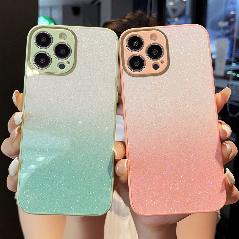 Anymob iPhone Case Pink Glitter Soft Cute Gradient Rainbow Sequins Cover-Mobile Phone Cases-PEROZ Accessories