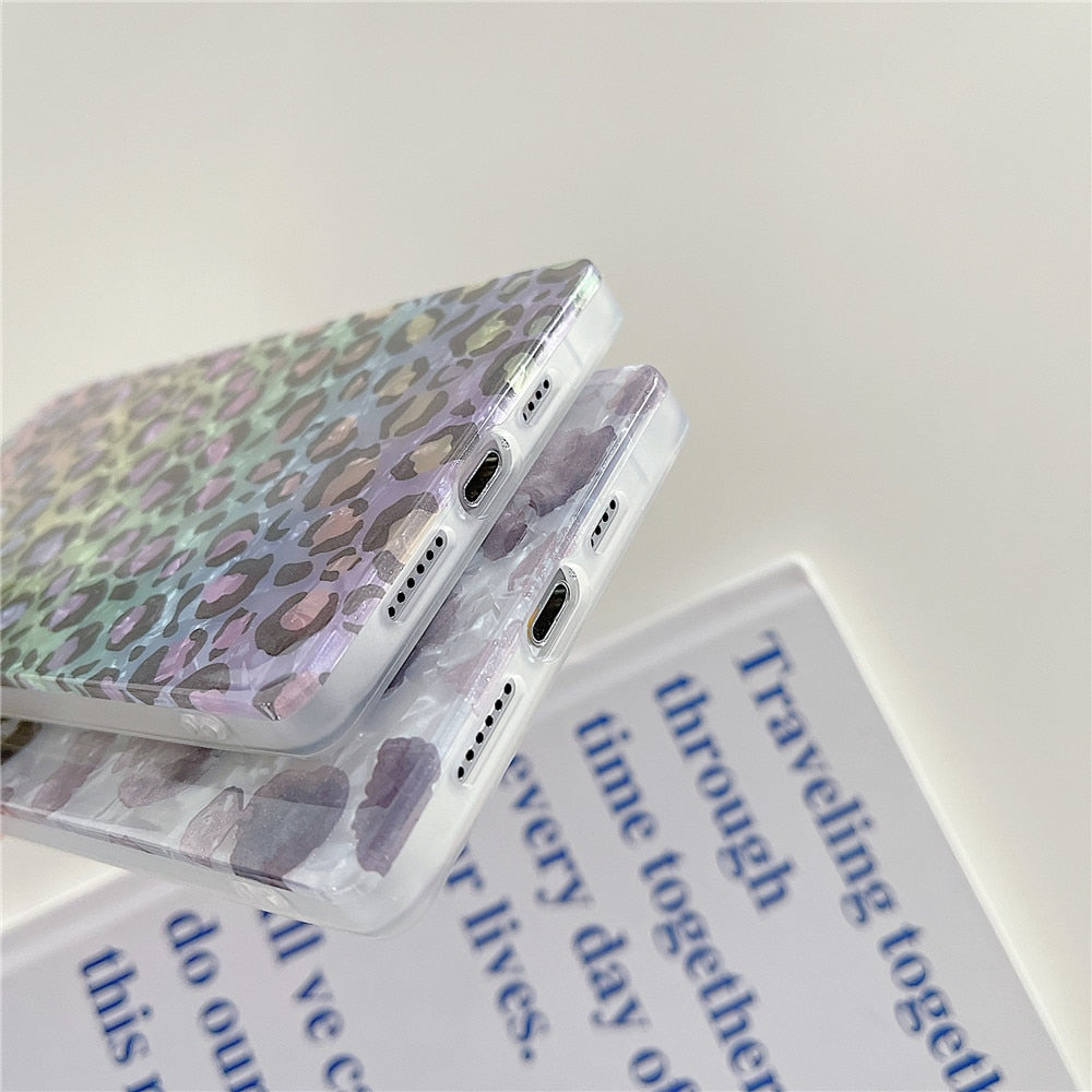 Anymob iPhone Case Yellow Soft Silicone Square Design Gradient Leopard Dream Shell Pattern Cover-Mobile Phone Cases-PEROZ Accessories