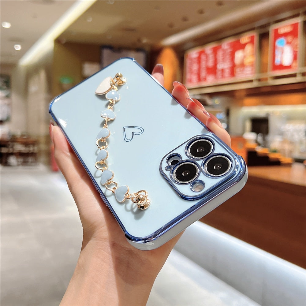 Anymob iPhone Light Blue Love Heart Bracelet Chain Phone Case Max Soft Silicone Cover-Mobile Phone Cases-PEROZ Accessories
