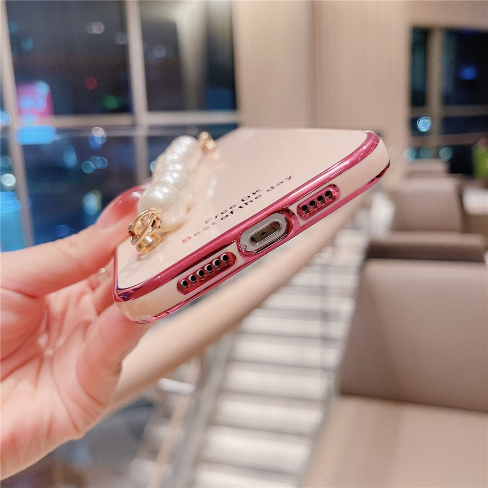 Anymob iPhone Pine Plating Pearl Bracelet Phone Case Soft Silicone Back Cover-Mobile Phone Cases-PEROZ Accessories