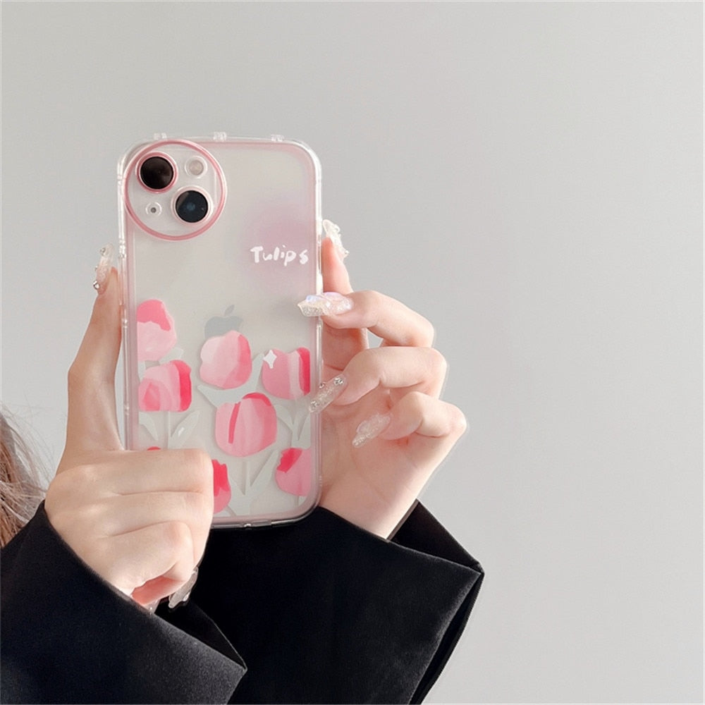 Anymob iPhone Case Purple Round Hole Camera Flowers Clear Soft Silicone Air Cushion Shockproof Cover-Mobile Phone Cases-PEROZ Accessories