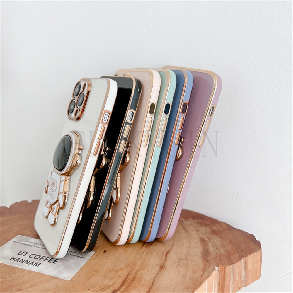 Anymob iPhone Case Black Luxury Astronaut Kickstand Soft Silicon Plating Bumper Back Cover-Mobile Phone Cases-PEROZ Accessories