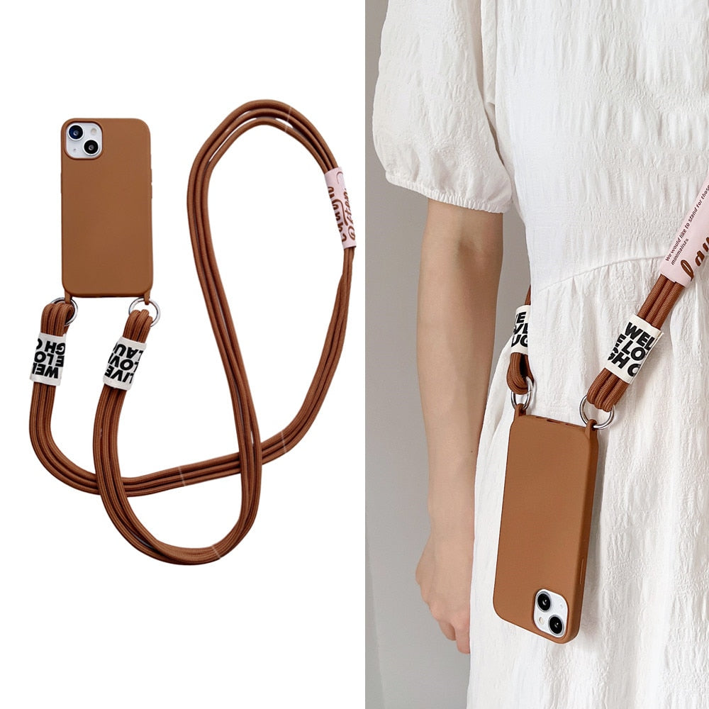 Anymob iPhone Lavender Crossbody Lanyard Neck Strap Cord Case Matte Soft Silicone Cover-Mobile Phone Cases-PEROZ Accessories