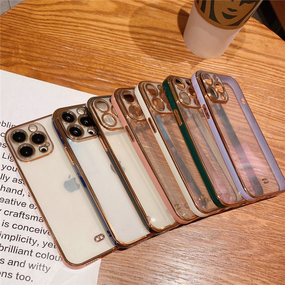 Anymob iPhone Case Blue Luxury Plating Square Frame Silicon Transparent Cover-Mobile Phone Cases-PEROZ Accessories