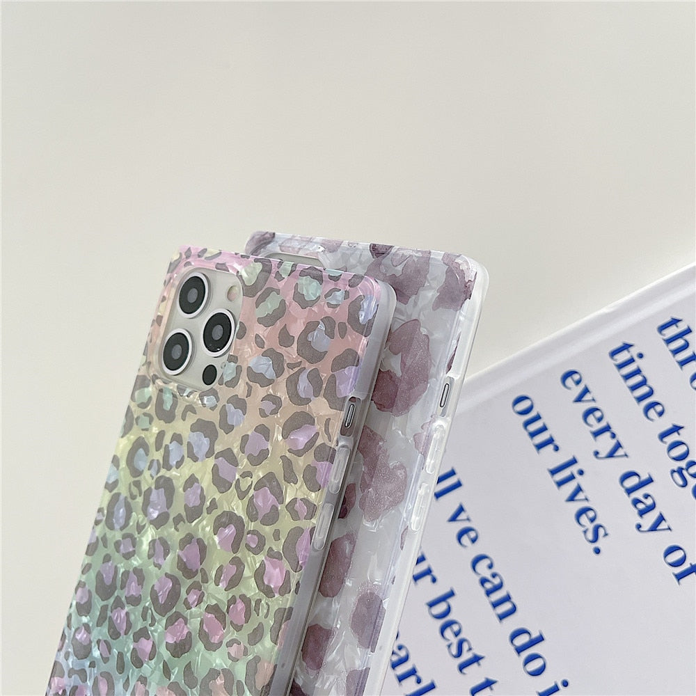 Anymob iPhone Case Yellow Soft Silicone Square Design Gradient Leopard Dream Shell Pattern Cover-Mobile Phone Cases-PEROZ Accessories