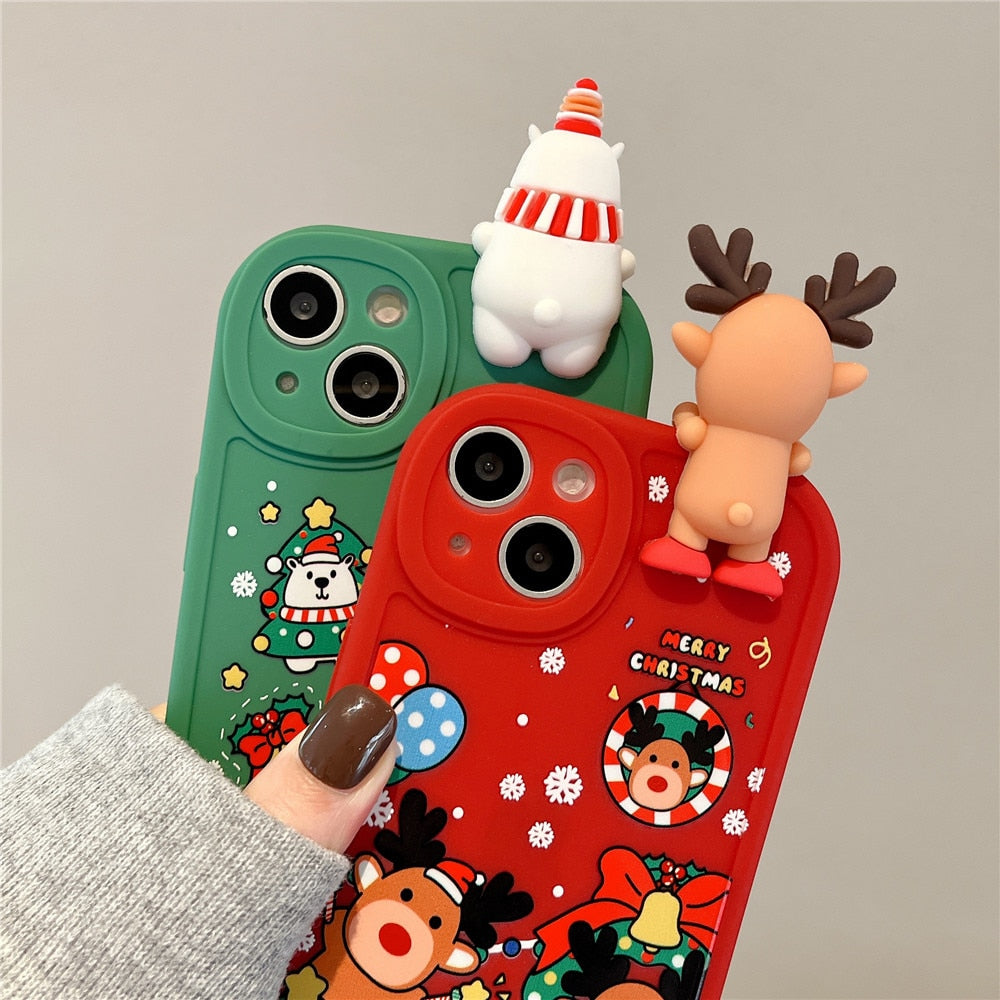 Anymob iPhone Case Green Cute 3D Doll Cartoon Christmas Santa Reindeer Soft Silicon Cover-PEROZ Accessories
