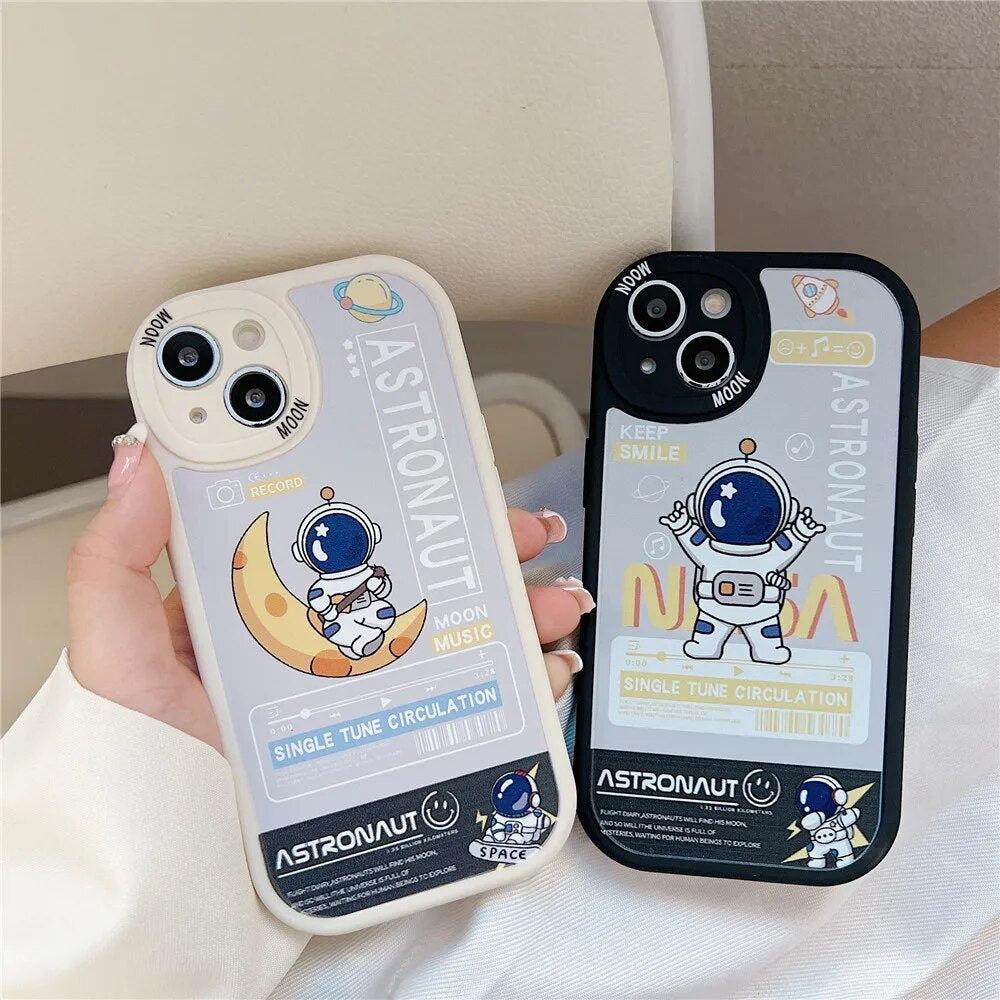 Anymob iPhone Case Shockproof Black Cute Cartoon Astronaut Phone Case Silicone Lens Protective Shockproof Cover-Mobile Phone Cases-PEROZ Accessories