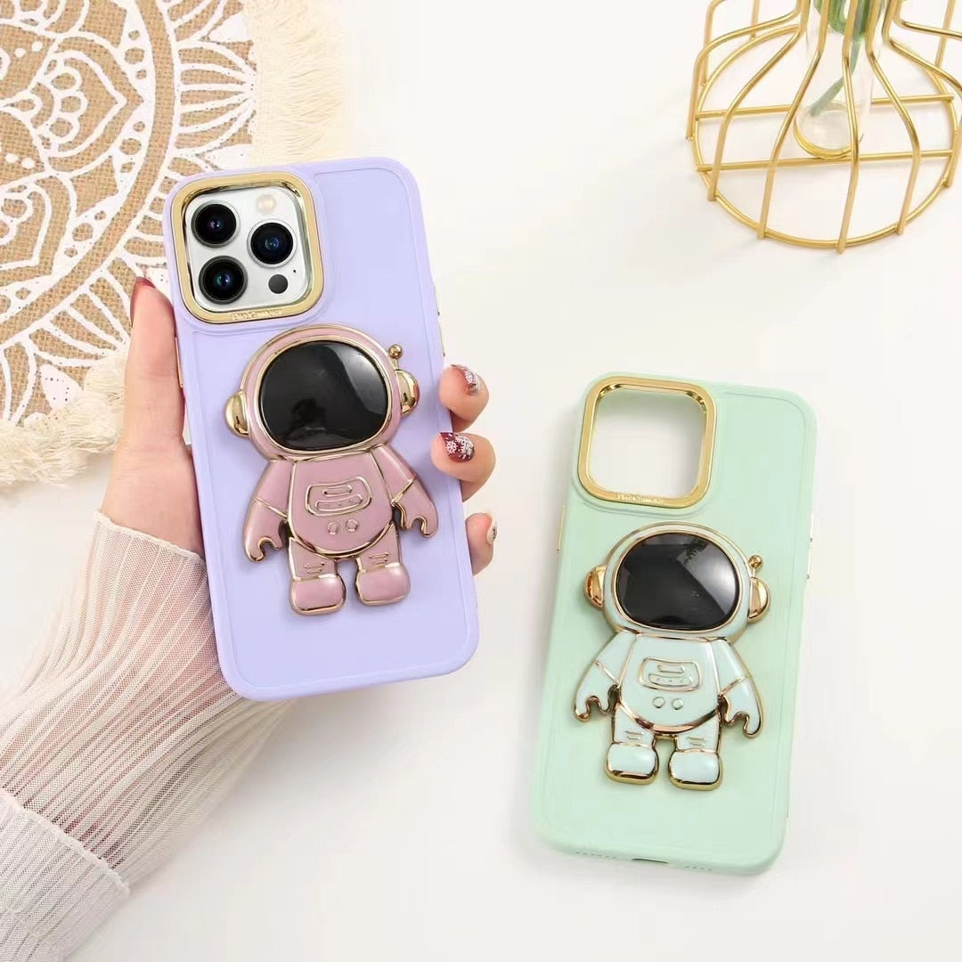 Anymob iPhone Dark Green Astronaut Folding Stand Case Plating Photo Frame Protector Silicone Cover-Mobile Phone Cases-PEROZ Accessories