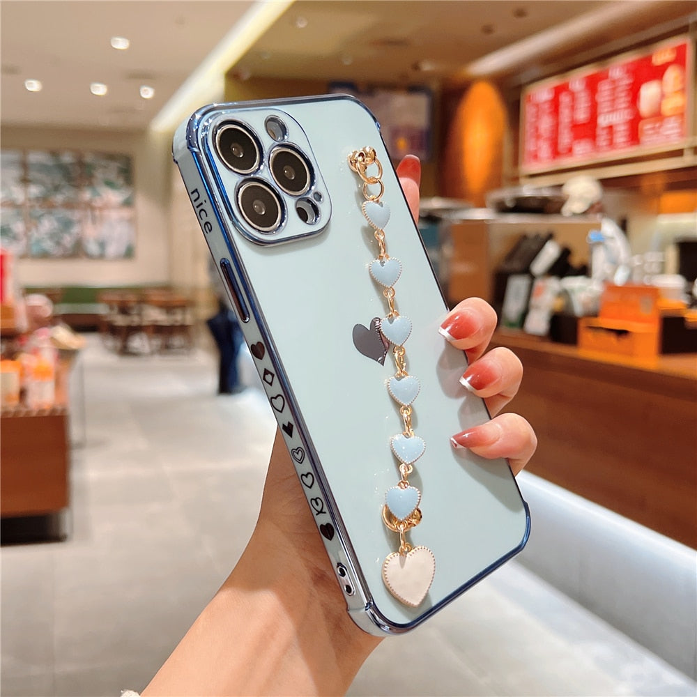 Anymob iPhone Case Blue Wrist Chain Love Heart Pattern Soft Silicone Phone Cover-PEROZ Accessories