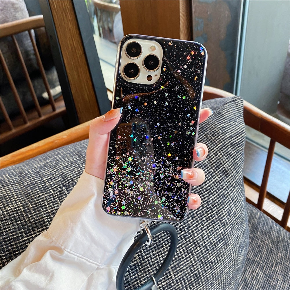 Anymob iPhone Green Clear Glitter Phone Case Pendant Wristband Chain Cover-Mobile Phone Cases-PEROZ Accessories