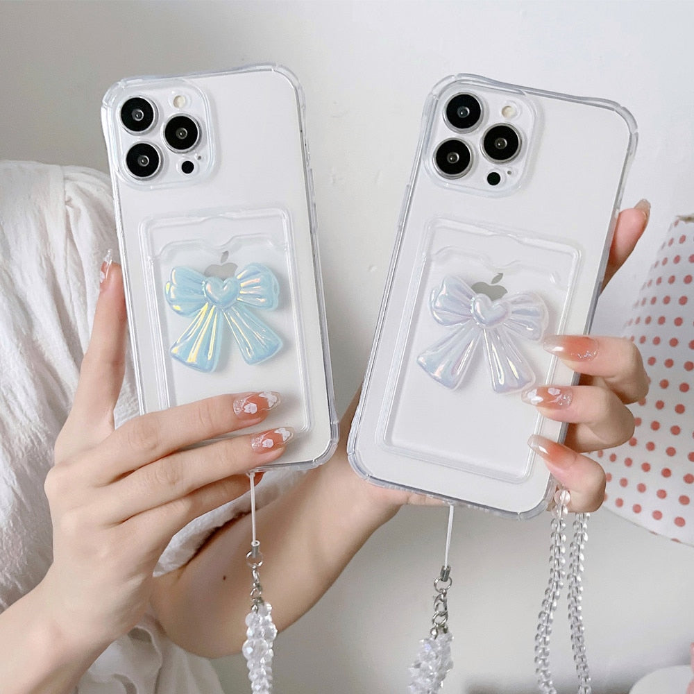 Anymob iPhone Case White Lovely Bowknot Card Bag Strap Cord Chain Necklace Lanyard Rope Cover-Mobile Phone Cases-PEROZ Accessories