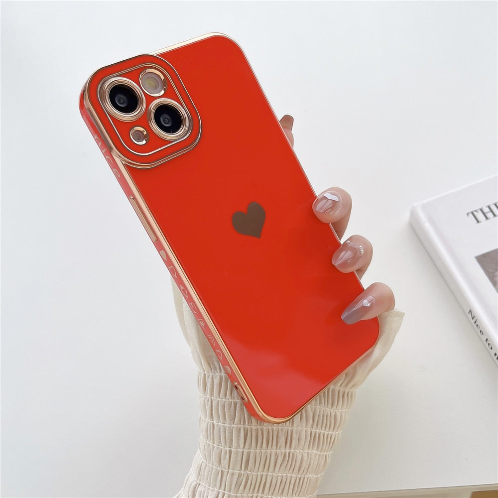 Anymob iPhone Case Blue Plating Love Heart Side Pattern Soft Phone Cover-Mobile Phone Cases-PEROZ Accessories