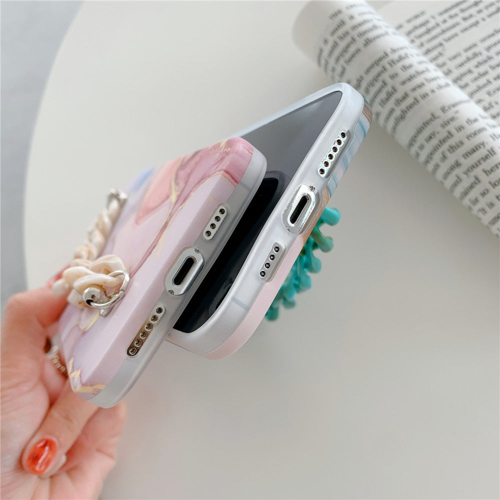Anymob iPhone Case Off White Marble Bracelet Soft Silicon Chain Bumper Cover-Mobile Phone Cases-PEROZ Accessories