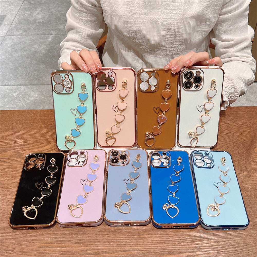 Anymob iPhone Black Electroplated Bracelet Love Heart Phone Case Soft Back Cover-Mobile Phone Cases-PEROZ Accessories