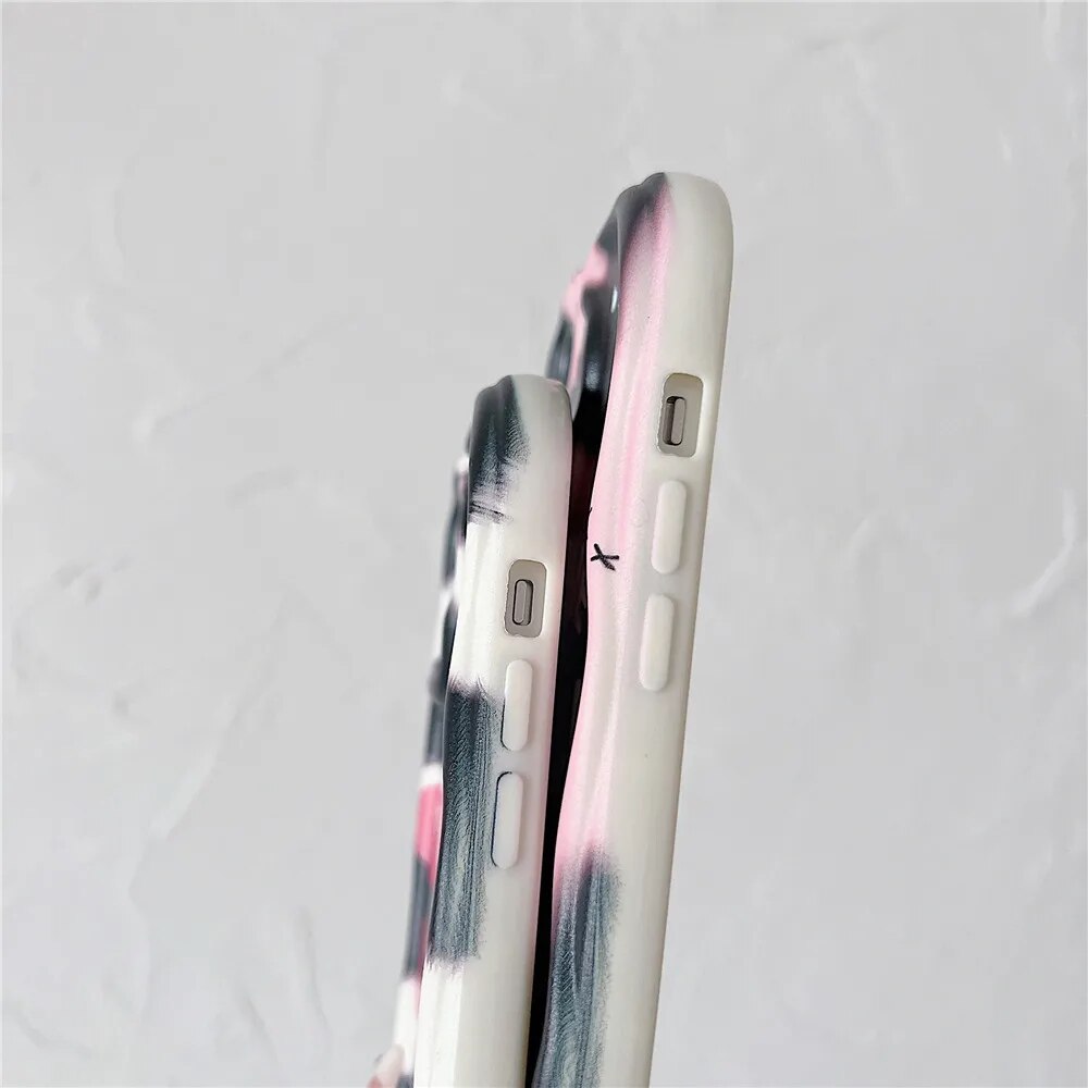 Anymob iPhone Case Shockproof White INS Graffiti Art Aesthetic Phone Case Lovely 3D Cream Soft Silicon Cover-Mobile Phone Cases-PEROZ Accessories