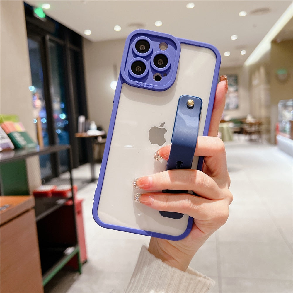 Anymob iPhone Case Black Transparent Solid Color Wrist Band Lens Protection Soft Cover Bumper-Mobile Phone Cases-PEROZ Accessories