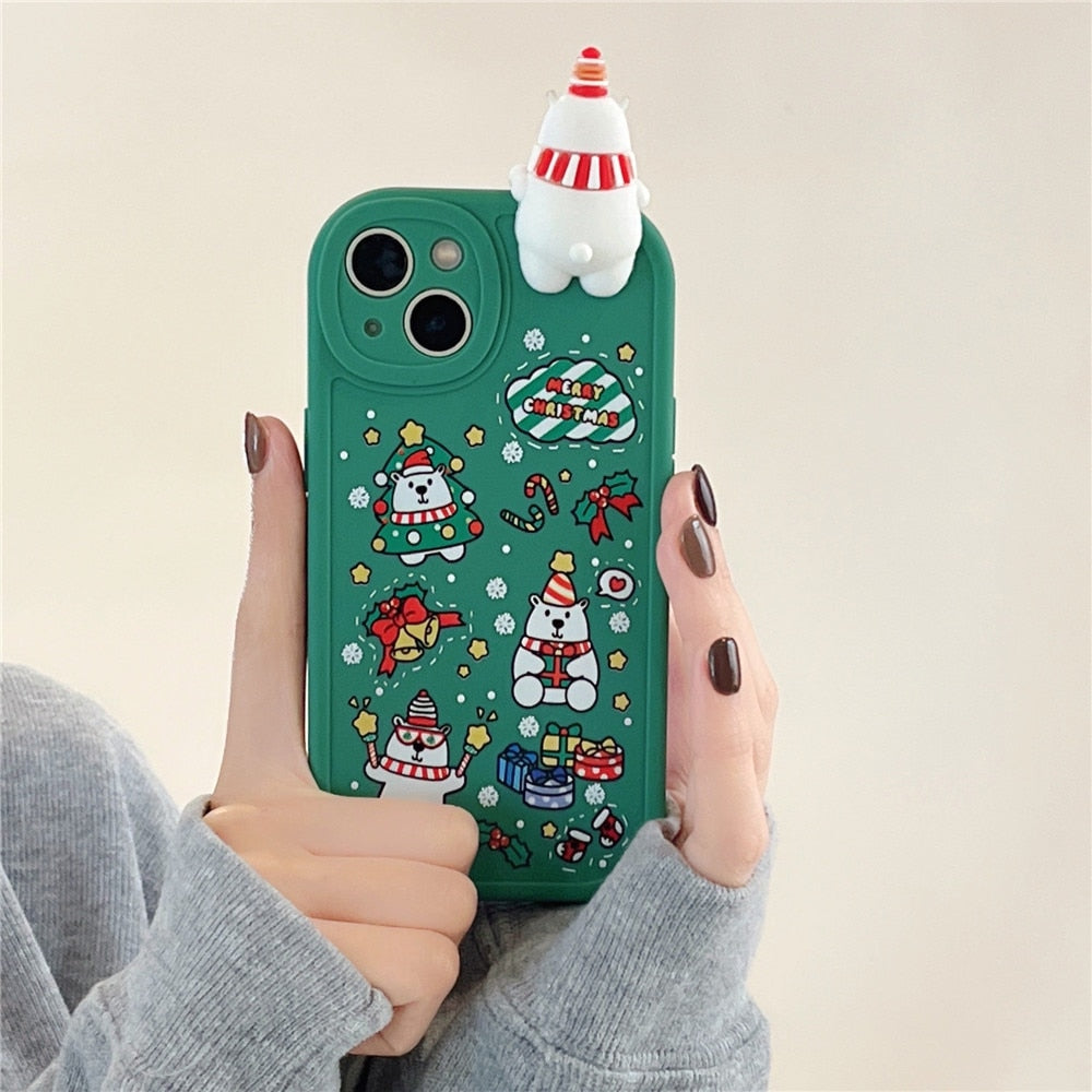 Anymob iPhone Case Green Cute 3D Doll Cartoon Christmas Santa Reindeer Soft Silicon Cover-PEROZ Accessories