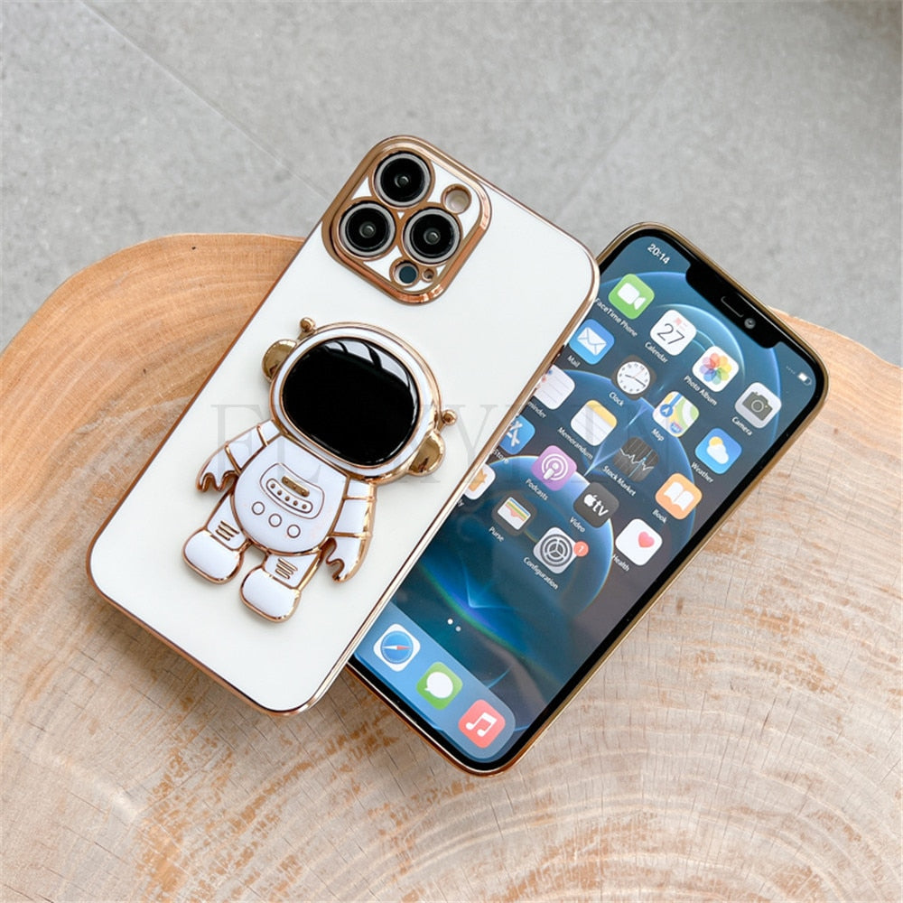 Anymob iPhone Case Black Luxury Astronaut Kickstand Soft Silicon Plating Bumper Back Cover-Mobile Phone Cases-PEROZ Accessories