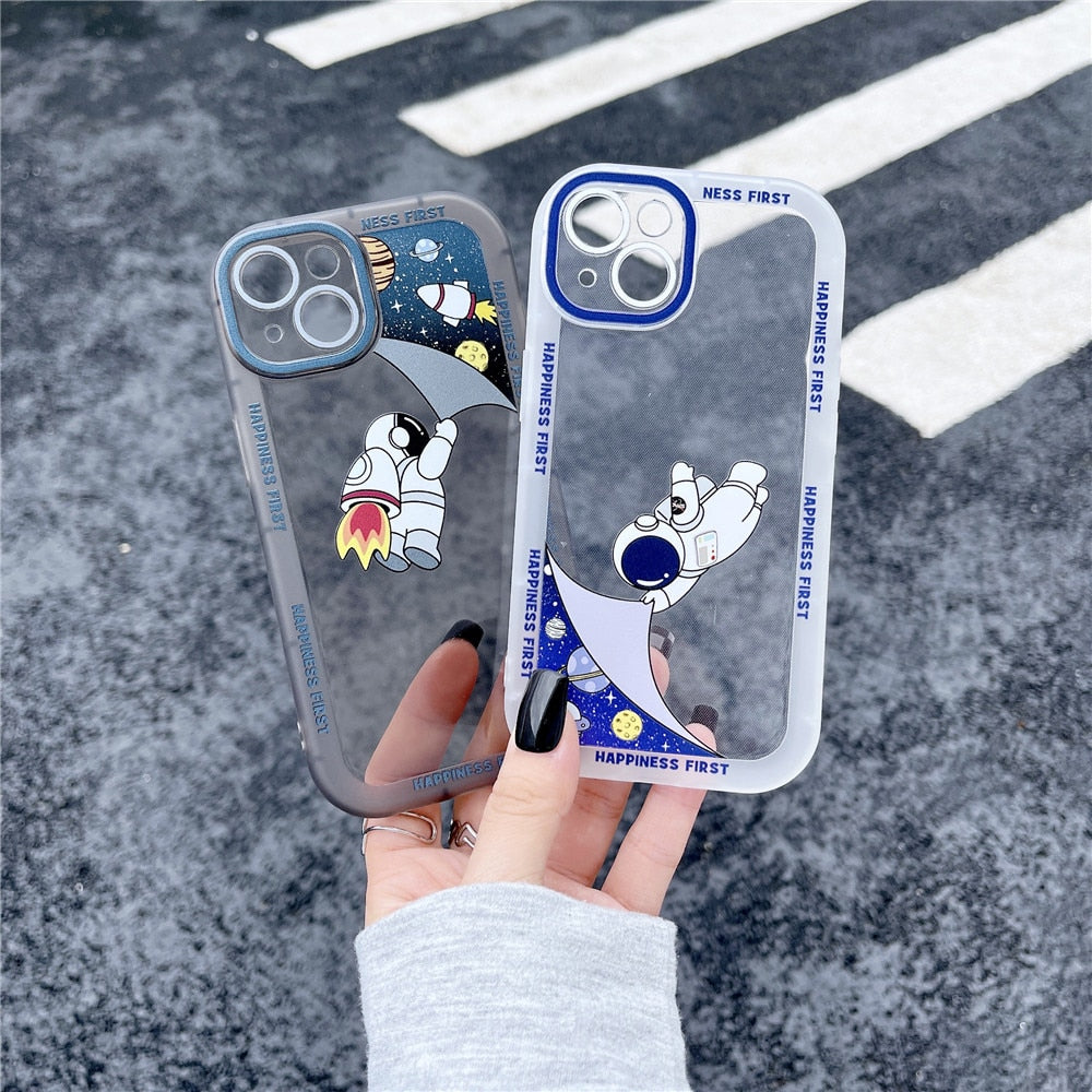 Anymob iPhone Case Blue Clear Cartoon Astronaut Soft Silicone Shockproof Bumper Back Cover-Mobile Phone Cases-PEROZ Accessories