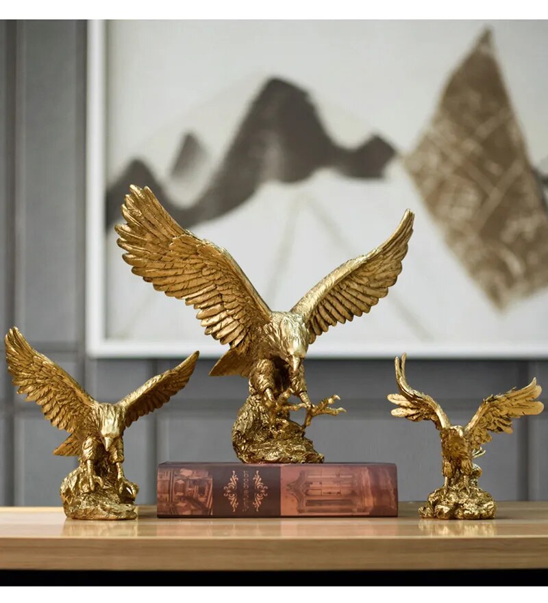 Anyhouz Home Figurine Golden Eagle Statue Large Resin for Living Room Desktop Decoration Accessories Gifts-Sculptures & Statues-PEROZ Accessories
