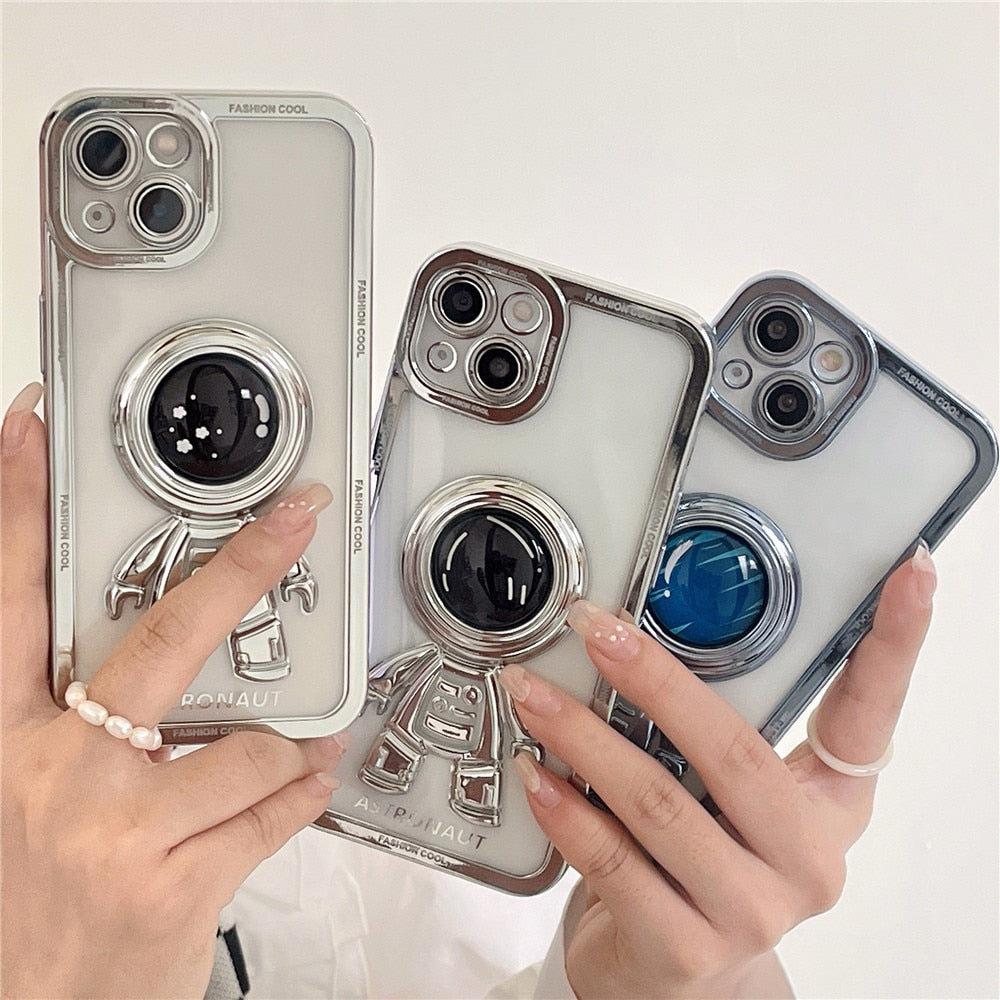 Anymob iPhone Case Space Blue Chromed Astronaut Foldable Holder Phone Cover-Mobile Phone Cases-PEROZ Accessories