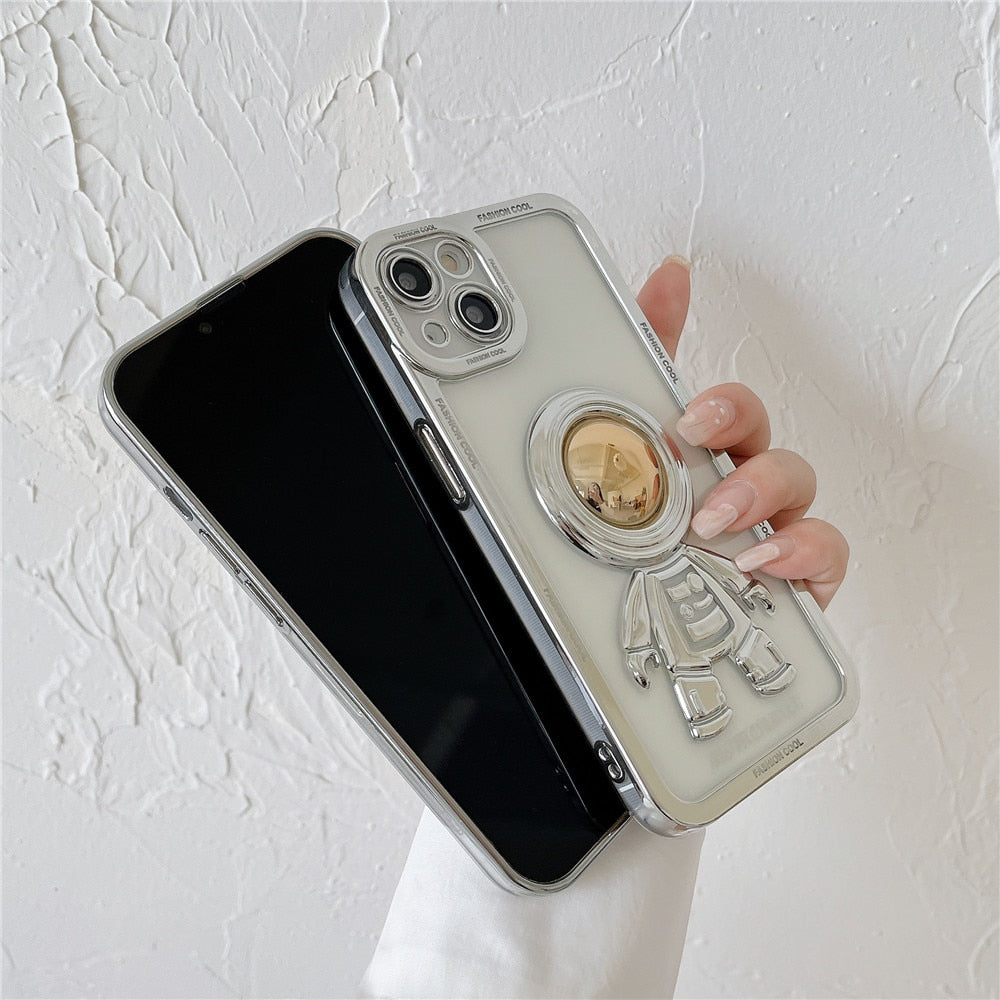 Anymob iPhone Case Space Blue Chromed Astronaut Foldable Holder Phone Cover-Mobile Phone Cases-PEROZ Accessories