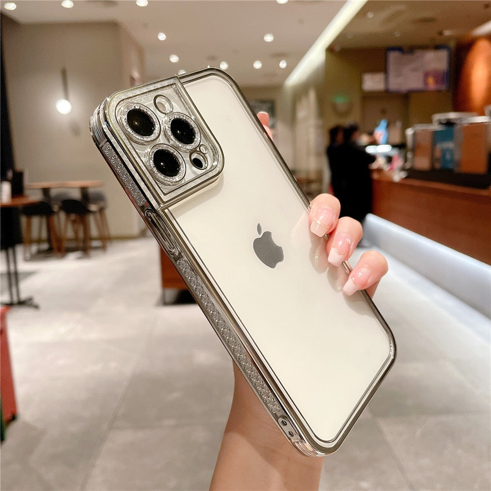Anymob iPhone Case Gold Plating Soft TPU Diamond Glitter Lens Protection Cover-Mobile Phone Cases-PEROZ Accessories