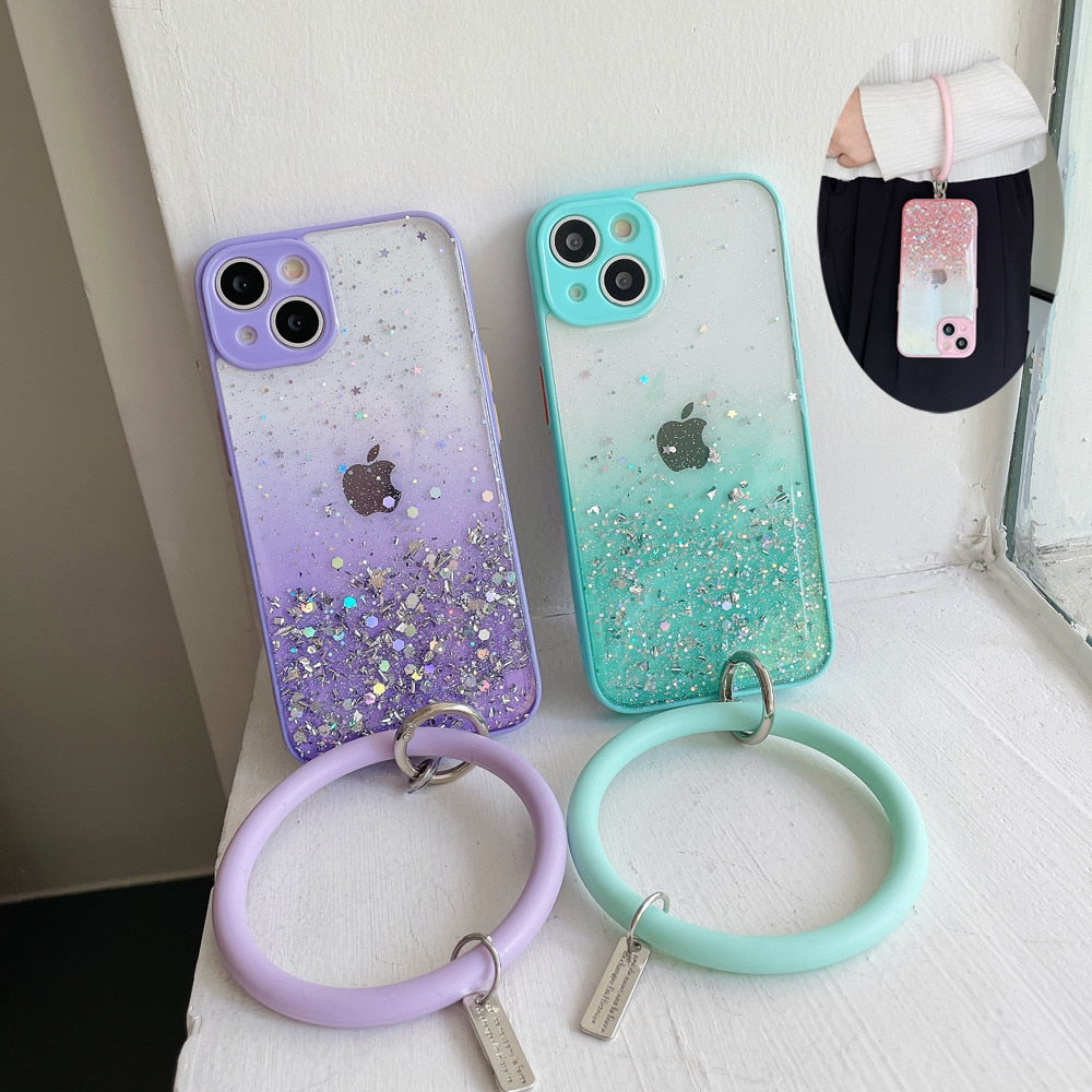 Anymob iPhone Case Purple Gradient Glitter With Ring Lens Protection Soft Bumper-Mobile Phone Cases-PEROZ Accessories