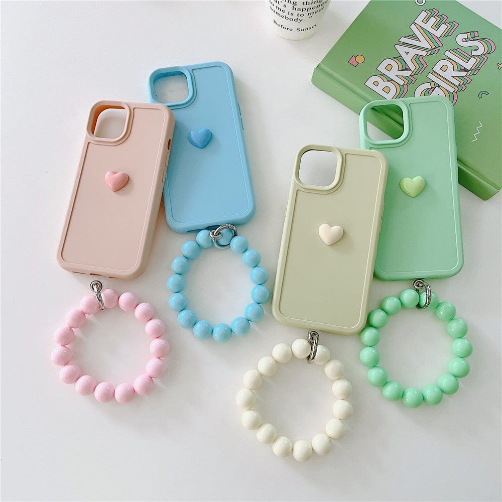 Anymob iPhone Case Tea Green Cute Love Heart Hand Bracelet Strap Soft Silicone Candy Color Back Cover-Mobile Phone Cases-PEROZ Accessories