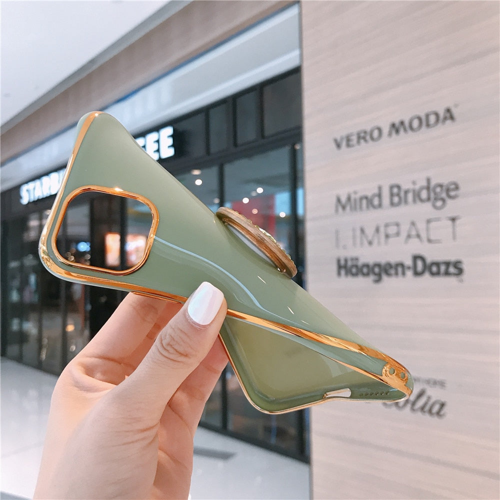 Anymob iPhoneGreen Diamond Plating Ring Holder Stand Case Silicon Back Cover-Mobile Phone Cases-PEROZ Accessories