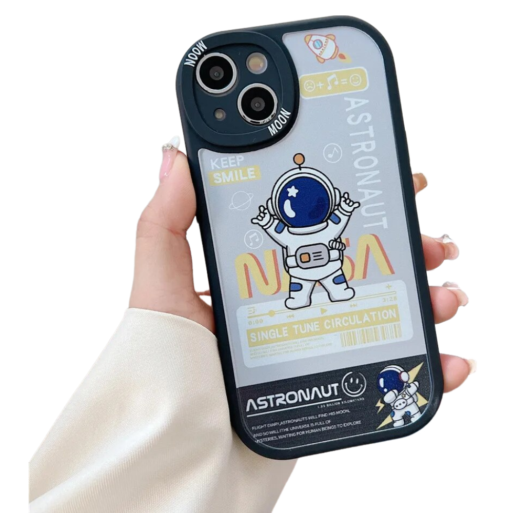 Anymob iPhone Case Shockproof Black Cute Cartoon Astronaut Phone Case Silicone Lens Protective Shockproof Cover-Mobile Phone Cases-PEROZ Accessories