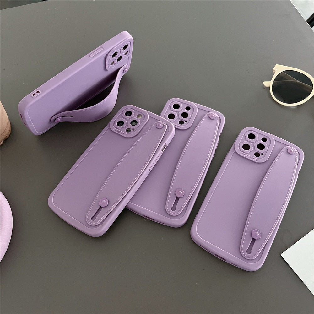 Anymob iPhone Case Romantic Purple Wristband Silicone Flower Lens Protection Soft Phone Cover-Mobile Phone Cases-PEROZ Accessories