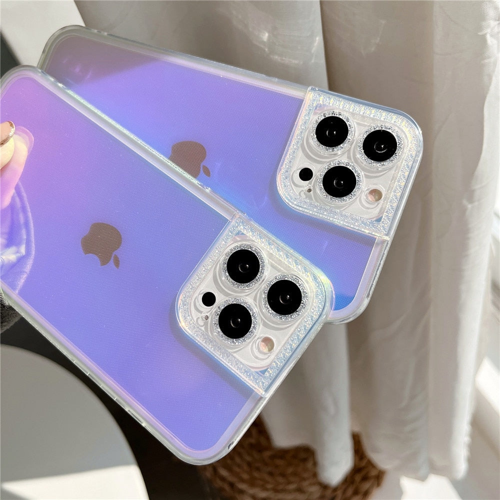 Anymob iPhone Case Purple Laser Gradient Clear Soft Diamond Lens Protect Shockproof Cover-Mobile Phone Cases-PEROZ Accessories