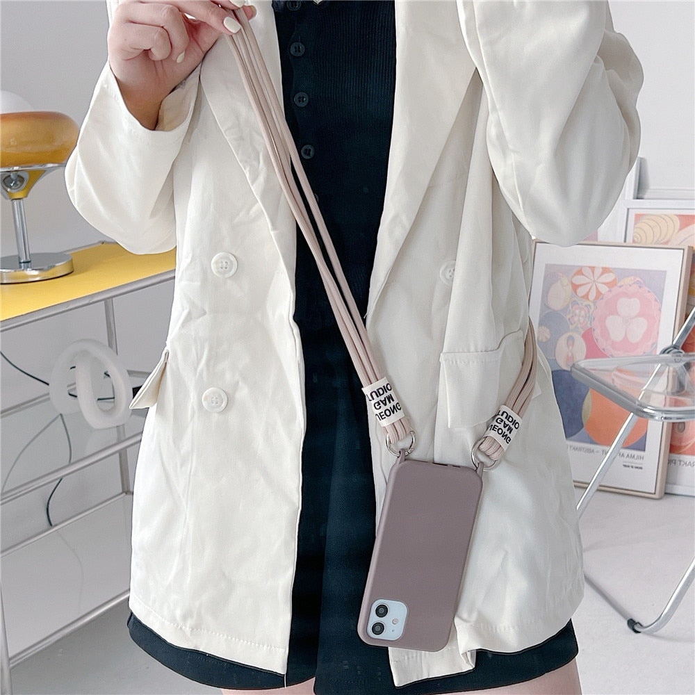 Anymob iPhone Case Brown Crossbody Necklace Lanyard Strap Rope Cord Soft Silicone Cover-Mobile Phone Cases-PEROZ Accessories