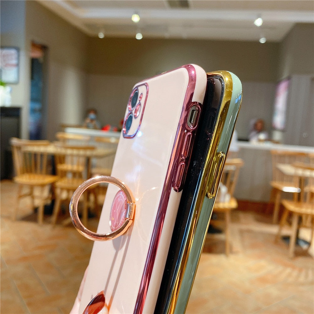 Anymob iPhone Case Pink Electroplating Ring Holder Soft Phone Cover Protection-Mobile Phone Cases-PEROZ Accessories