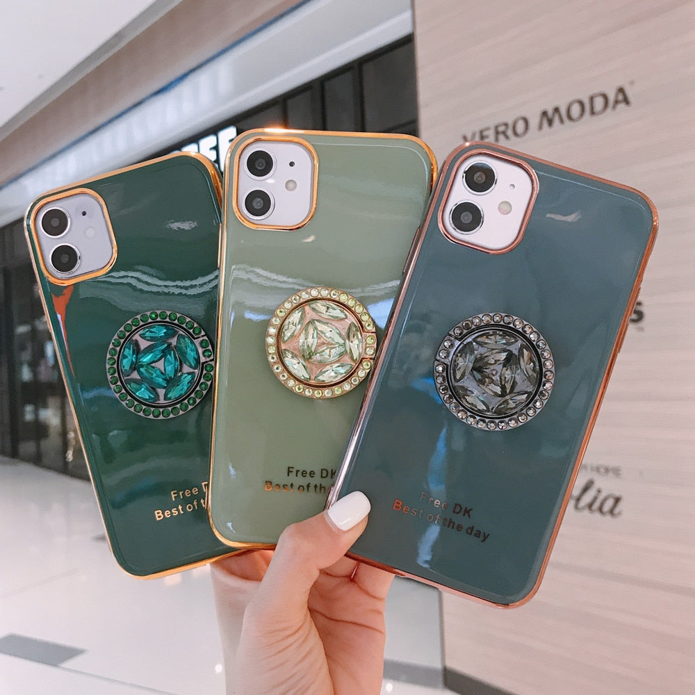 Anymob iPhoneGreen Diamond Plating Ring Holder Stand Case Silicon Back Cover-Mobile Phone Cases-PEROZ Accessories