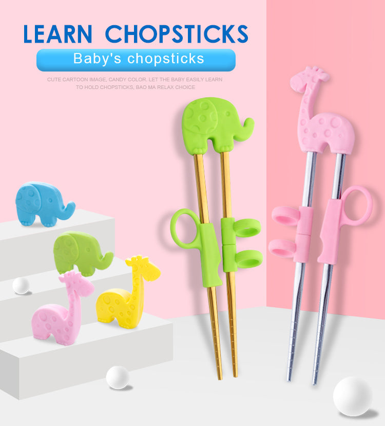 AnyGleam Chop Stick Yellow Giraffe 1 Pair Reusable Red Rainbow Stainless Steel Cartoon for Kids and Children Kitchen Accessories-Kitchen & Dining-PEROZ Accessories