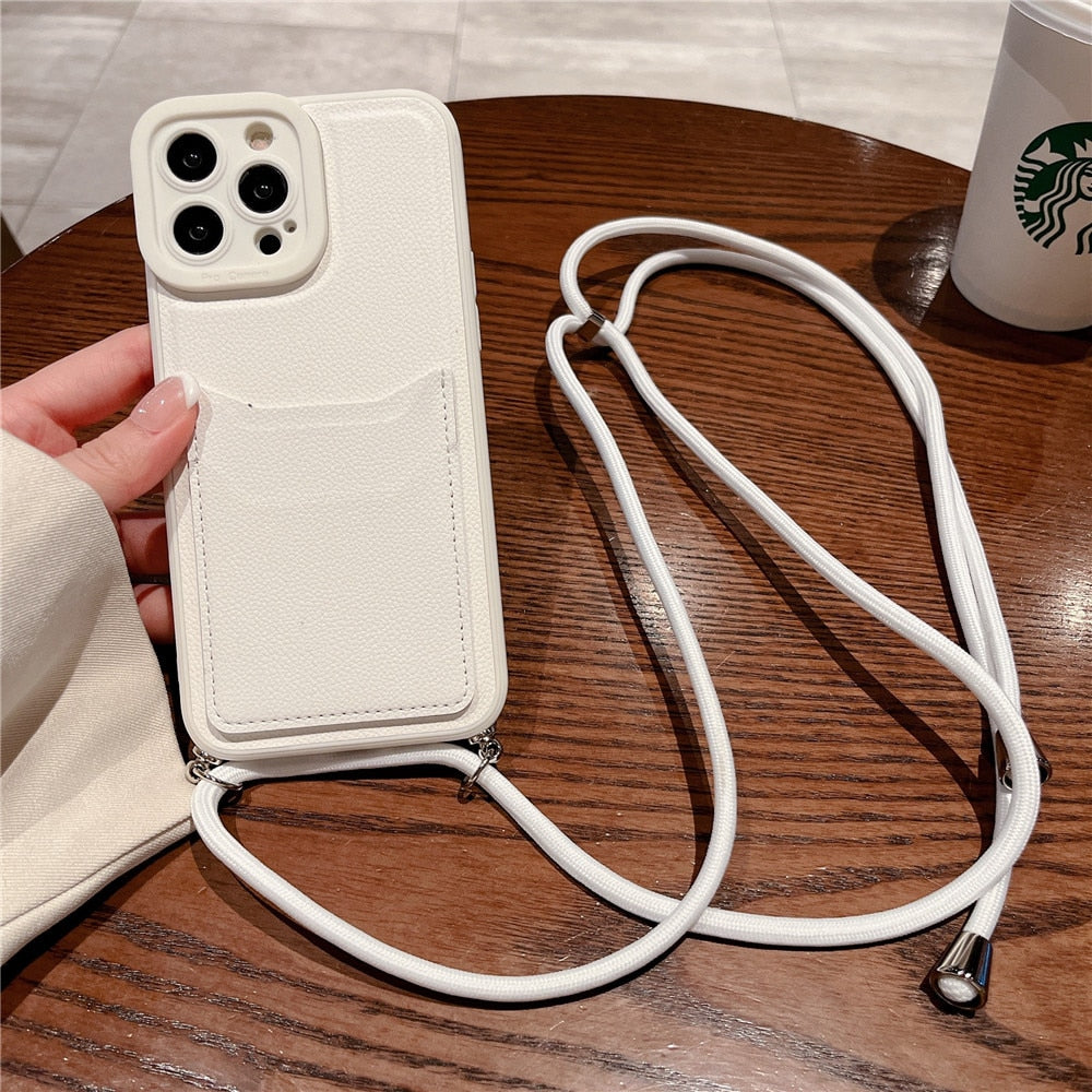 Anymob iPhone Case Black Crossbody Necklace Strap Lanyard Cord Card Holder Silicone Cover-Mobile Phone Cases-PEROZ Accessories
