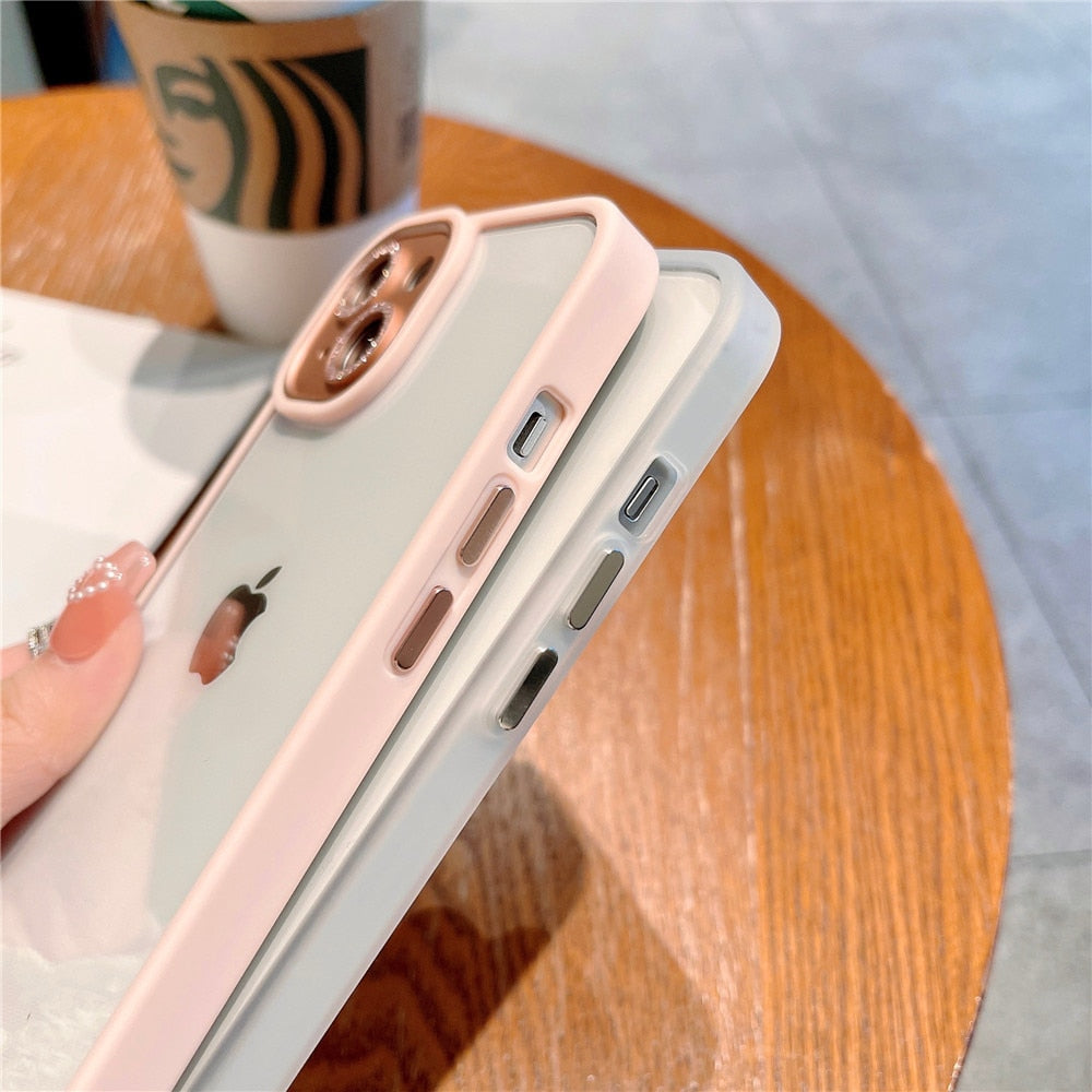 Anymob iPhone Case Light Pink Metal Glitter Camera Protection Clear Shockproof Acrylic Bumper-Mobile Phone Cases-PEROZ Accessories