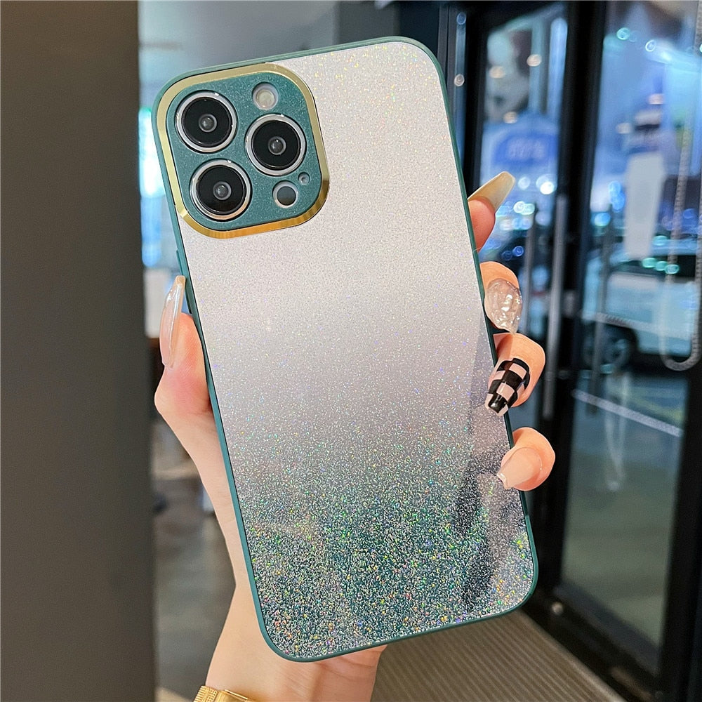 Anymob iPhone Case Pink Glitter Soft Cute Gradient Rainbow Sequins Cover-Mobile Phone Cases-PEROZ Accessories