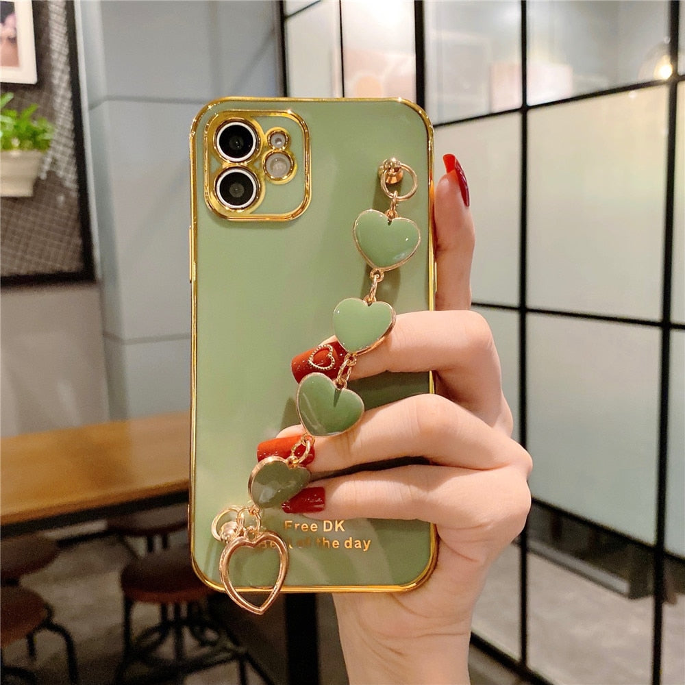 Anymob iPhone Green Love Heart Bracelet Chain Soft Case Plating Phone Cover-Mobile Phone Cases-PEROZ Accessories