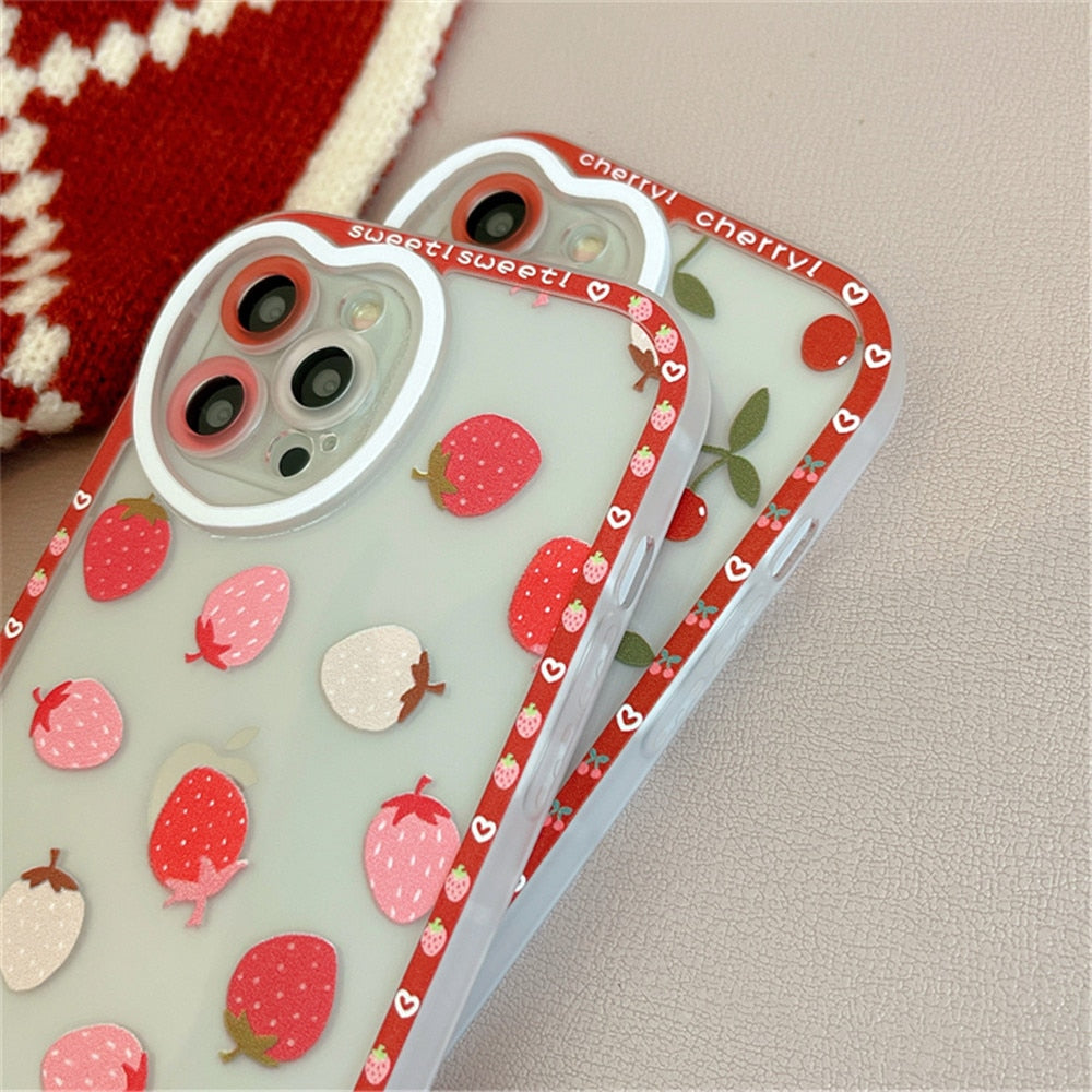 Anymob iPhone Case Lovely Cherry Love Heart Camera Protection Clear Silicone Bumper-Mobile Phone Cases-PEROZ Accessories