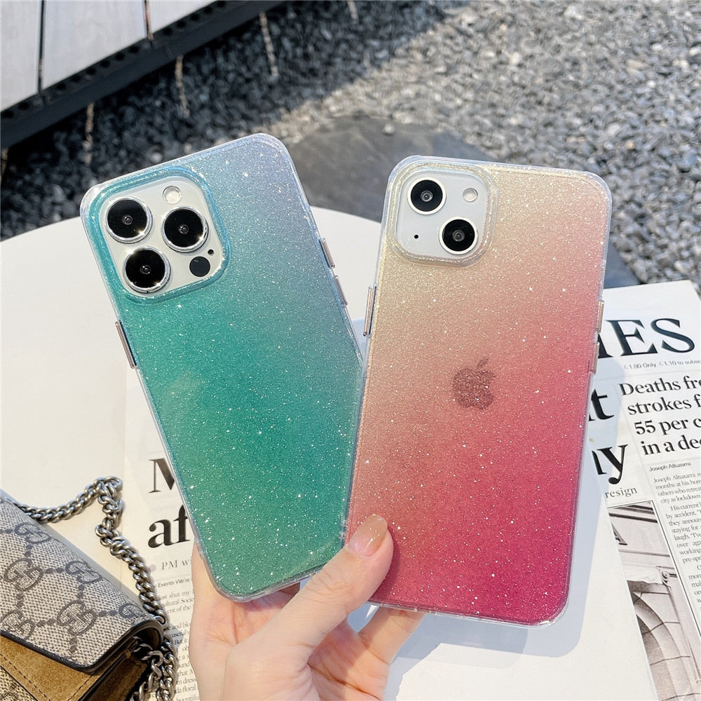 Anymob iPhone Green Gradient Rainbow Clear Phone Case Shiny Glitter Transparent Soft Silicone Cover-Mobile Phone Cases-PEROZ Accessories