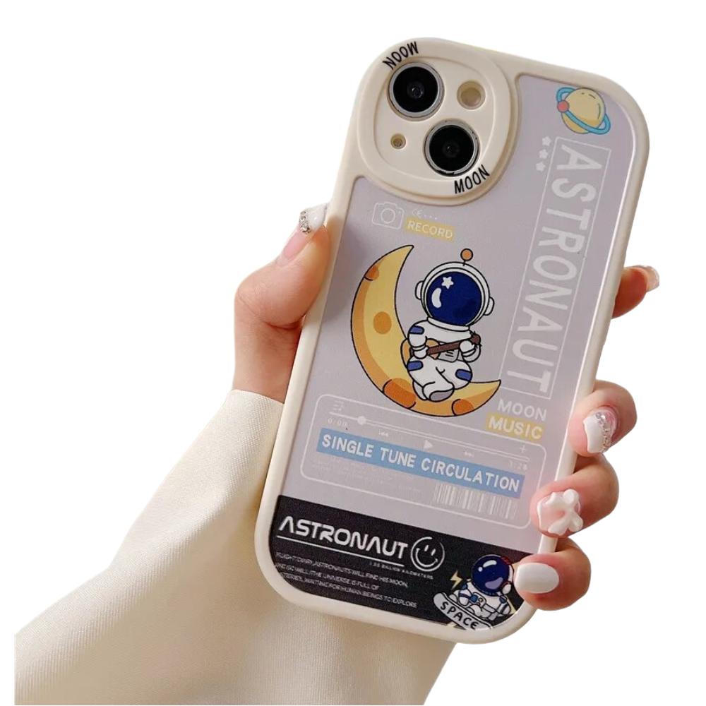 Anymob iPhone Case Shockproof White Cute Cartoon Astronaut Phone Case Silicone Lens Protective Shockproof Cover-Mobile Phone Cases-PEROZ Accessories
