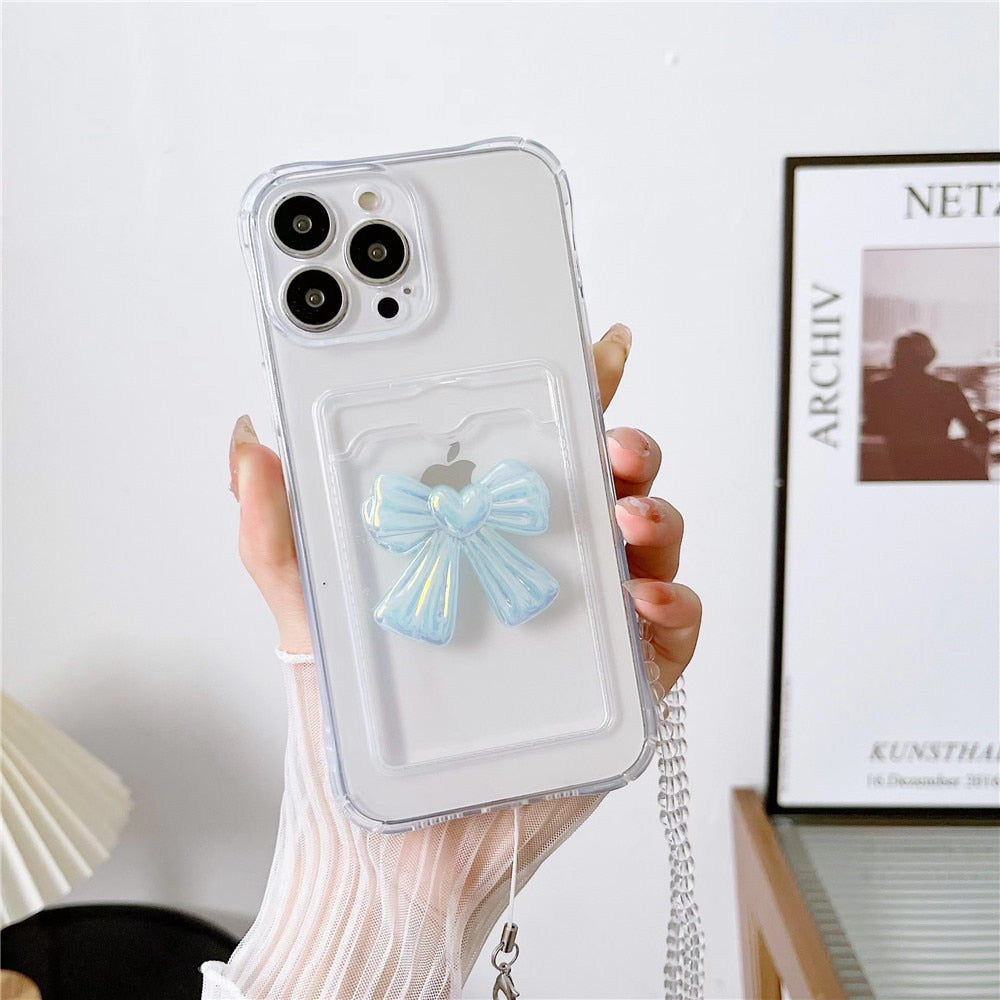 Anymob iPhone Case White Lovely Bowknot Card Bag Strap Cord Chain Necklace Lanyard Rope Cover-Mobile Phone Cases-PEROZ Accessories