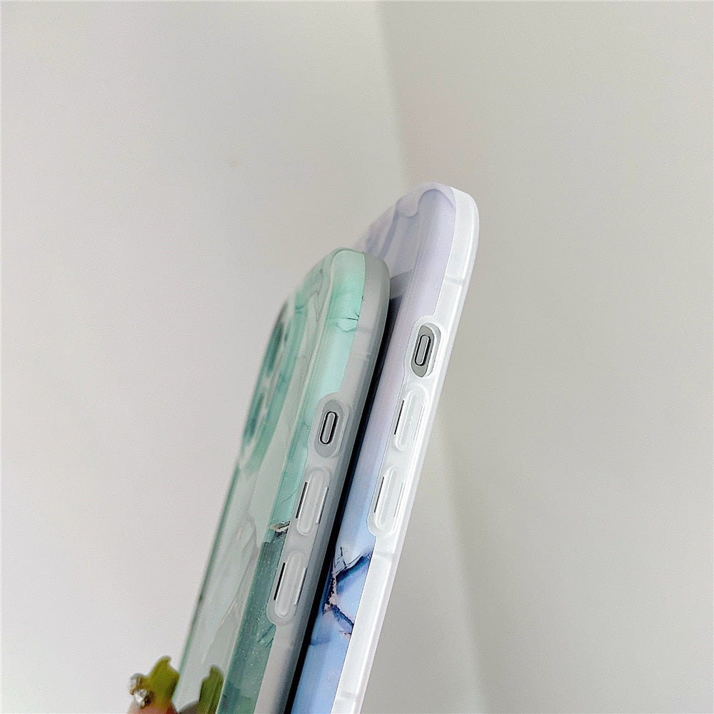 Anymob iPhone Case Ocean Blue Fashion Marble Soft Silicone Shockproof Lens Camera Protection Cover-Mobile Phone Cases-PEROZ Accessories