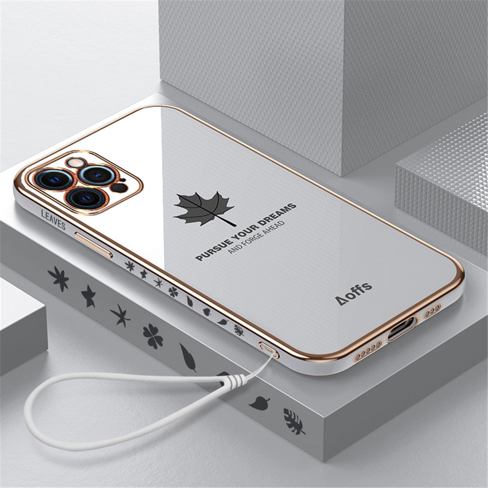 Anymob iPhone Case Mint Green Plating Maple Leaf Square Frame Soft Cover-Mobile Phone Cases-PEROZ Accessories