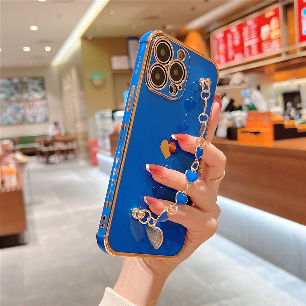 Anymob iPhone Case Mustard Love Heart Plating Bracelet Soft Silicon Protection Wrist Chain Phone Cover-Mobile Phone Cases-PEROZ Accessories